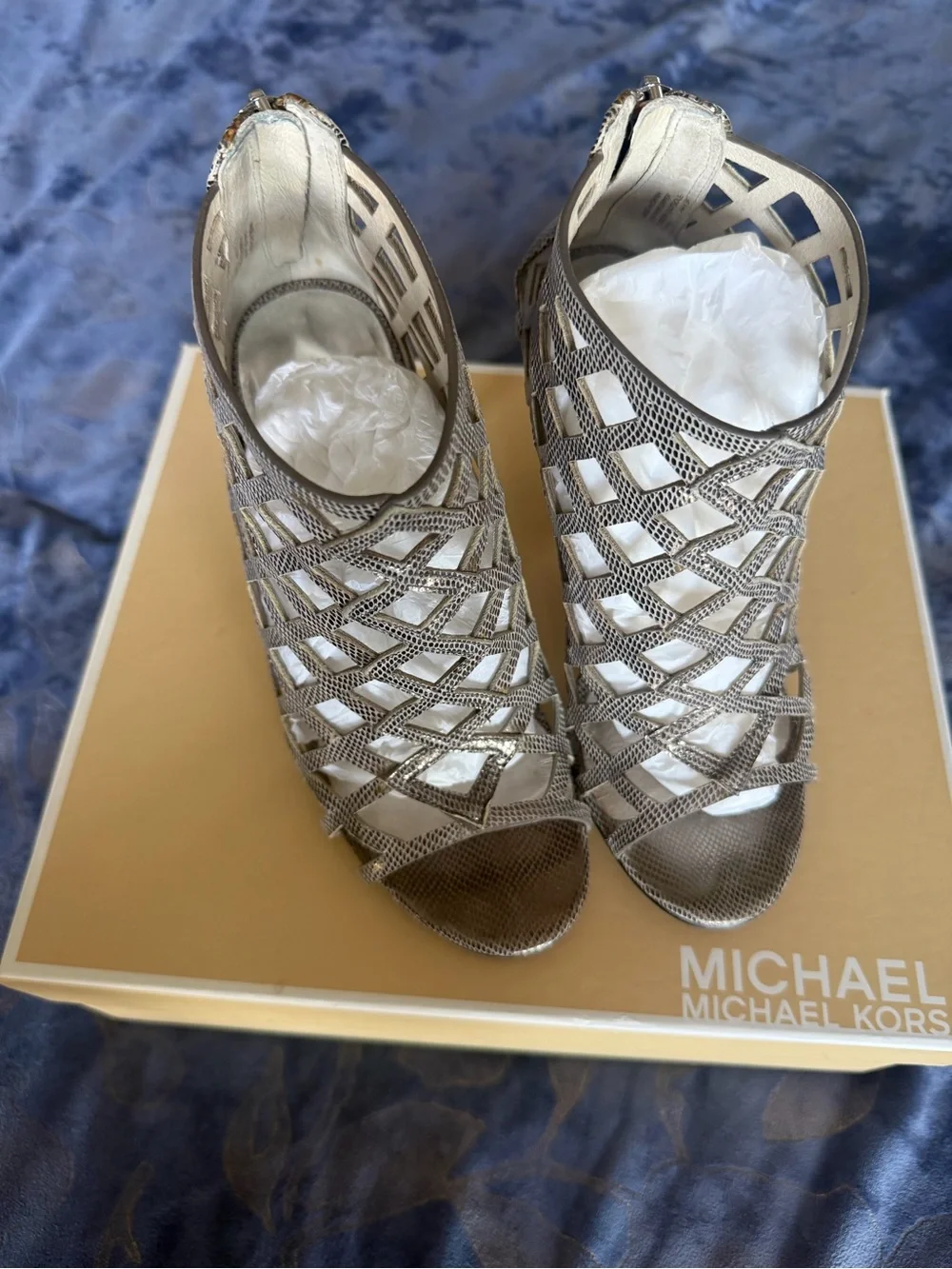 MICHAEL KORS Silver Metallic Cutout Stiletto Booties